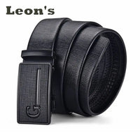 Men's Auto Buckle Business Belt - Textured PU Leather Strap, Metal Clasp Dress Belt Black (High Quality)