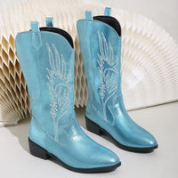 Gold Mid-calf Boots Women Silver Pointed Western Cowboy Boots Retro Fashion Black Boot Plus Size 36-43 WomenBoots