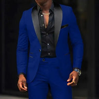 Casual 2 Piece Men Wedding Suits Solid Slim Fit Shawl Lapel Blazer Pant Designs Party Prom Suits Best Man Business Wear Suit