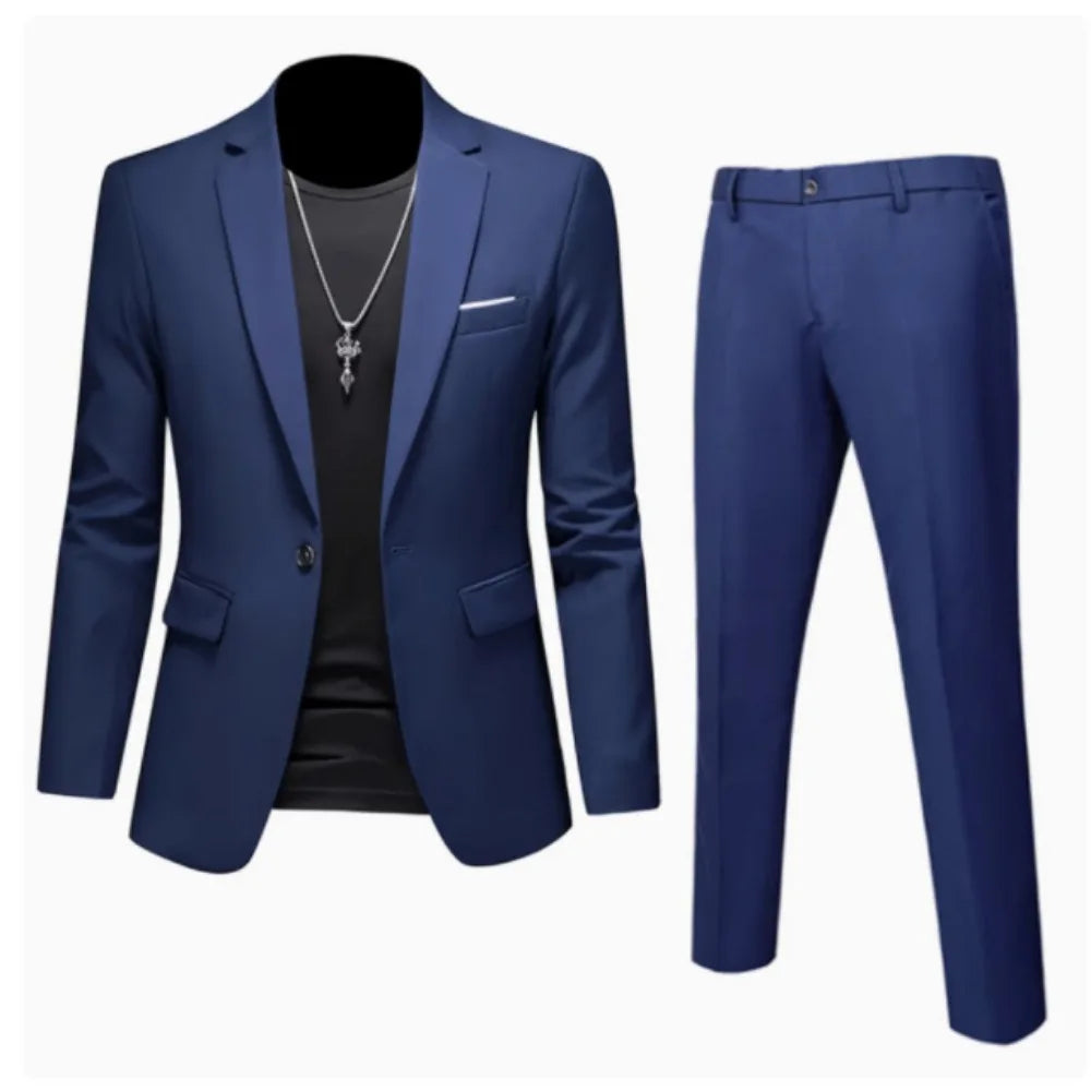 Suits Men Two Piece Sets Pant Set Blazer Turn Down Collar Full Sleeve Slim Fit Tight Waist Coat Long Pants Wedding Fabric Upgade