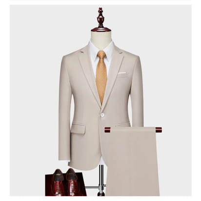 Suits Men Two Piece Sets Pant Set Blazer Turn Down Collar Full Sleeve Slim Fit Tight Waist Coat Long Pants Wedding Fabric Upgade