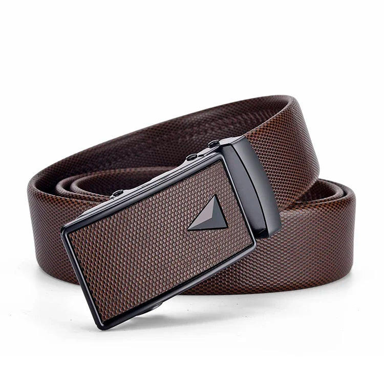 Men's Auto Buckle Business Belt - Textured PU Leather Strap, Metal Clasp Dress Belt Black (High Quality)