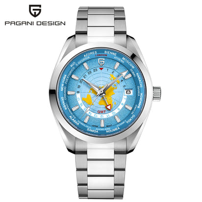 PAGANI DESIGN 2025 New World time GMT Zone Map Men's Watches Automatic Watch For Men NH34A Mechanical Waterproof Wristwatch Men