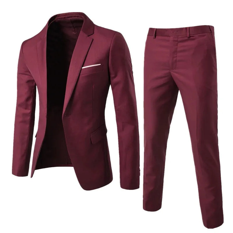 Suits Men Two Piece Sets Pant Set Blazer Turn Down Collar Full Sleeve Slim Fit Tight Waist Coat Long Pants Wedding Fabric Upgade