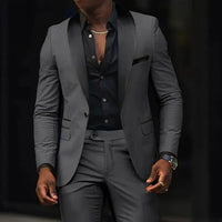 Casual 2 Piece Men Wedding Suits Solid Slim Fit Shawl Lapel Blazer Pant Designs Party Prom Suits Best Man Business Wear Suit