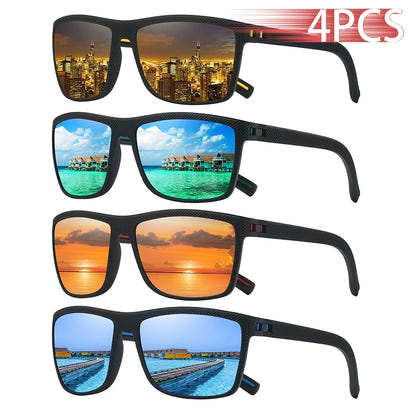 4 PCS Fashion Vintage Check Pattern Sunglasses Men Women Fishing Driving Man Luxury Brand Designer Sun Glasses UV400 Eyewear