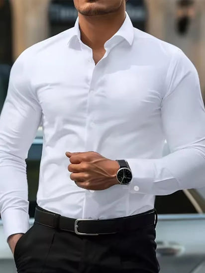 Formal men's shirt without ironing, business casual, slim and slim black shirt, solid color, fashionable and high-quality