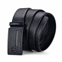 Men's Auto Buckle Business Belt - Textured PU Leather Strap, Metal Clasp Dress Belt Black (High Quality)