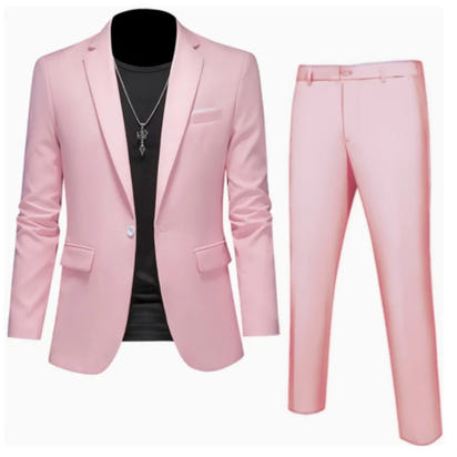 Suits Men Two Piece Sets Pant Set Blazer Turn Down Collar Full Sleeve Slim Fit Tight Waist Coat Long Pants Wedding Fabric Upgade