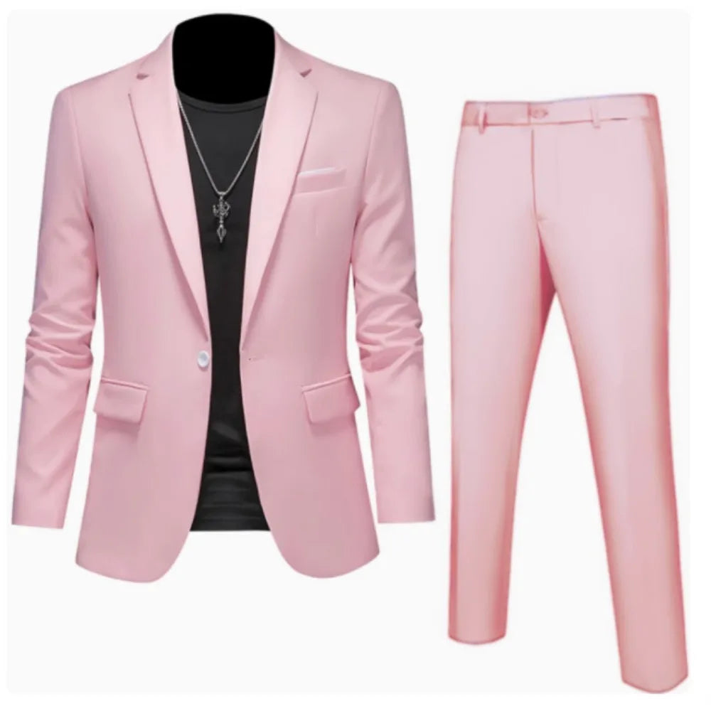 Suits Men Two Piece Sets Pant Set Blazer Turn Down Collar Full Sleeve Slim Fit Tight Waist Coat Long Pants Wedding Fabric Upgade