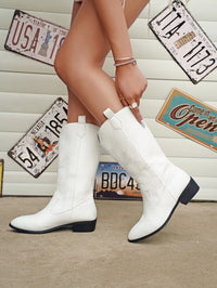 Gold Mid-calf Boots Women Silver Pointed Western Cowboy Boots Retro Fashion Black Boot Plus Size 36-43 WomenBoots