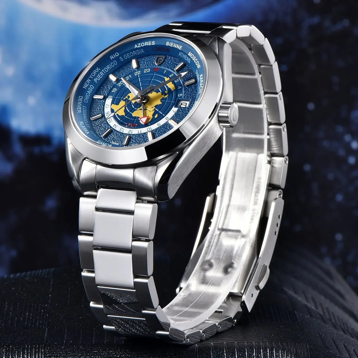 PAGANI DESIGN 2025 New World time GMT Zone Map Men's Watches Automatic Watch For Men NH34A Mechanical Waterproof Wristwatch Men