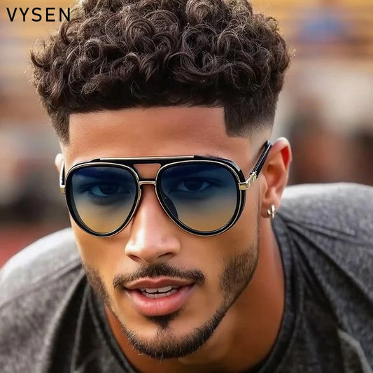 Oversized Pilot Polarized Sunglasses Men 2025 Luxury Brand Vintage Double Beam Glasses Oval Punk Eyewear Driving Outdoor Shades