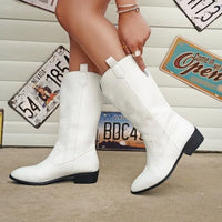 Gold Mid-calf Boots Women Silver Pointed Western Cowboy Boots Retro Fashion Black Boot Plus Size 36-43 WomenBoots
