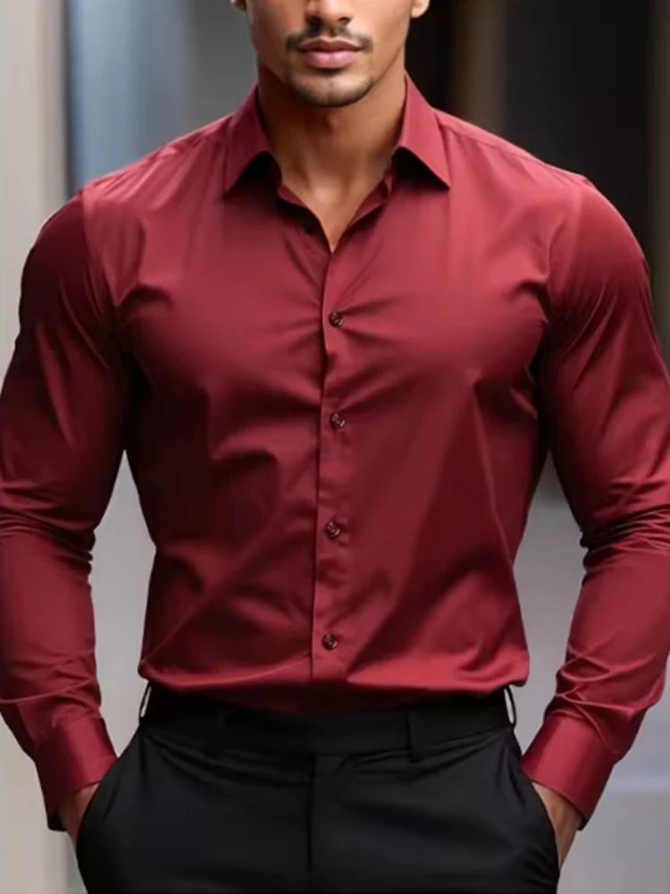 Formal men's shirt without ironing, business casual, slim and slim black shirt, solid color, fashionable and high-quality