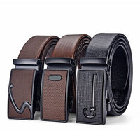 Men's Auto Buckle Business Belt - Textured PU Leather Strap, Metal Clasp Dress Belt Black (High Quality)