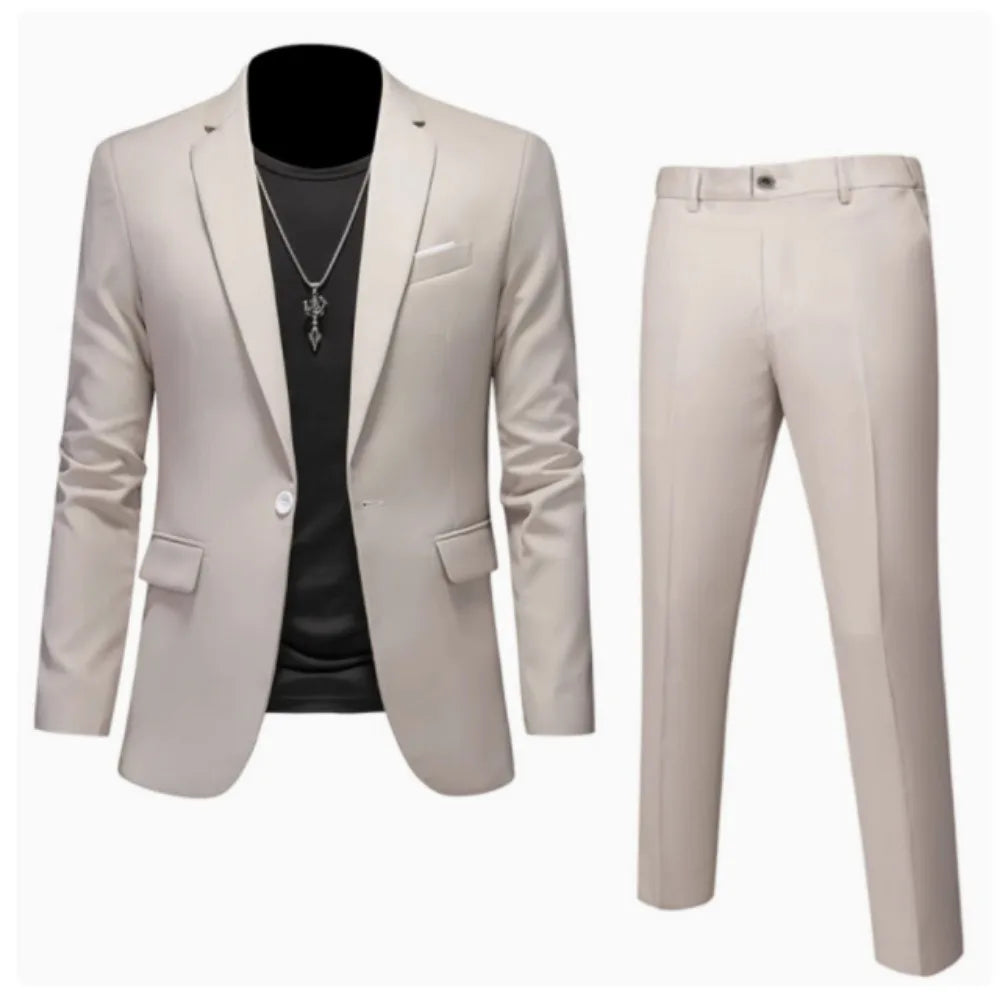 Suits Men Two Piece Sets Pant Set Blazer Turn Down Collar Full Sleeve Slim Fit Tight Waist Coat Long Pants Wedding Fabric Upgade