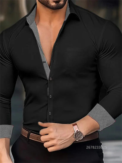 Men's Shirt Business Lapel Shirt, Black White Grey, Outdoor Street Long Sleeve Button Shirt, High Quality Soft Fabric XS-6XL Siz
