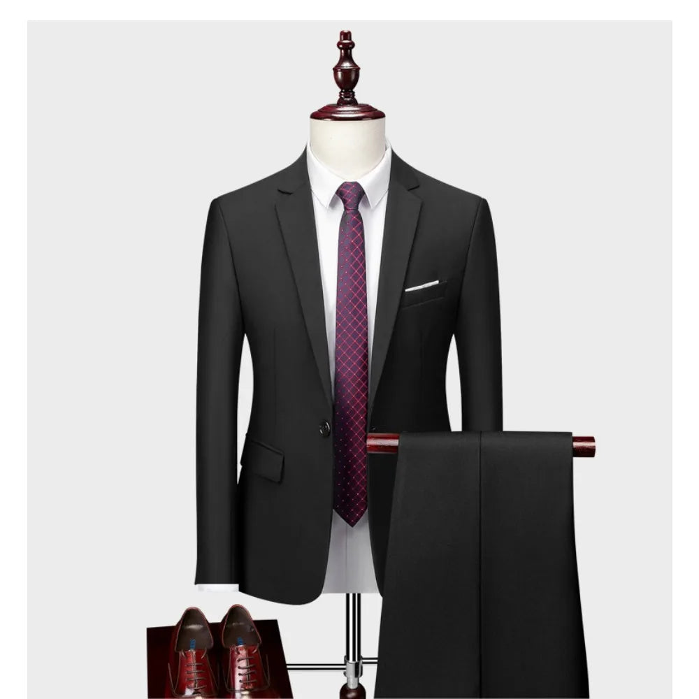 Suits Men Two Piece Sets Pant Set Blazer Turn Down Collar Full Sleeve Slim Fit Tight Waist Coat Long Pants Wedding Fabric Upgade