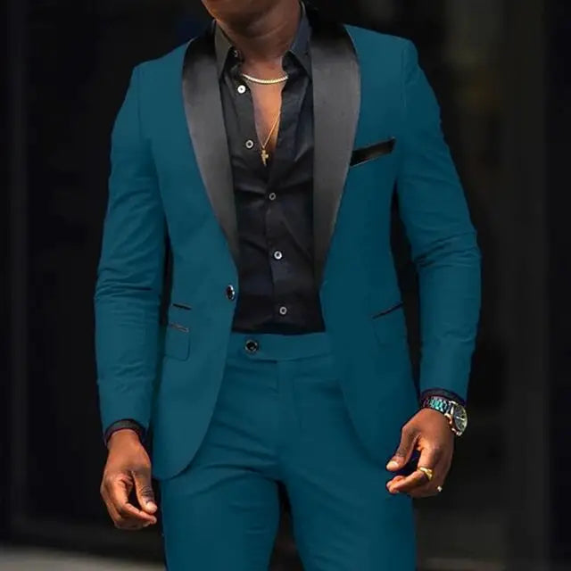 Casual 2 Piece Men Wedding Suits Solid Slim Fit Shawl Lapel Blazer Pant Designs Party Prom Suits Best Man Business Wear Suit