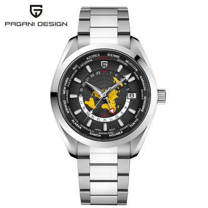 PAGANI DESIGN 2025 New World time GMT Zone Map Men's Watches Automatic Watch For Men NH34A Mechanical Waterproof Wristwatch Men