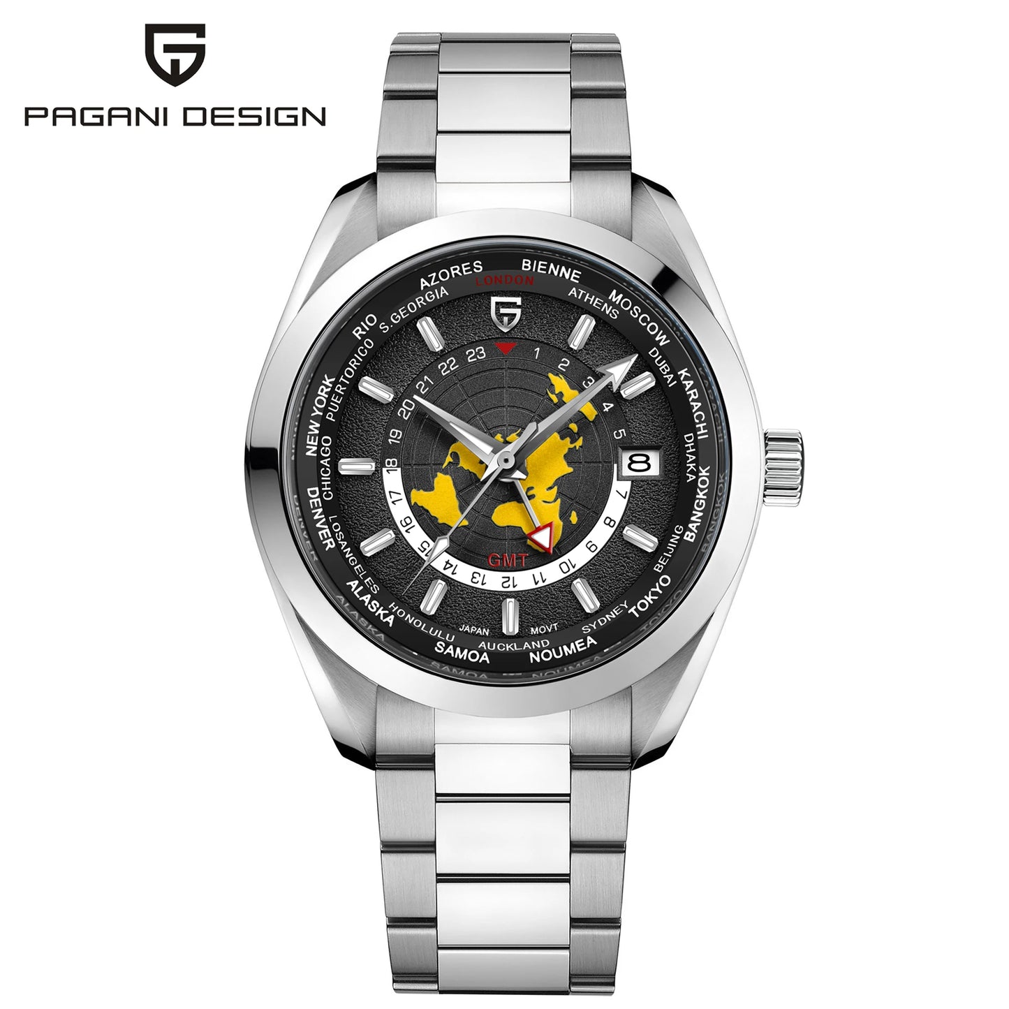 PAGANI DESIGN 2025 New World time GMT Zone Map Men's Watches Automatic Watch For Men NH34A Mechanical Waterproof Wristwatch Men