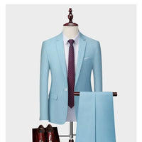 Suits Men Two Piece Sets Pant Set Blazer Turn Down Collar Full Sleeve Slim Fit Tight Waist Coat Long Pants Wedding Fabric Upgade