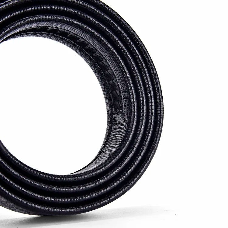 Men's Auto Buckle Business Belt - Textured PU Leather Strap, Metal Clasp Dress Belt Black (High Quality)