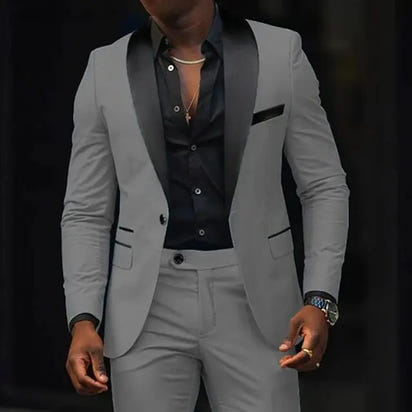 Casual 2 Piece Men Wedding Suits Solid Slim Fit Shawl Lapel Blazer Pant Designs Party Prom Suits Best Man Business Wear Suit