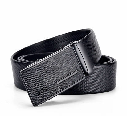 Men's Auto Buckle Business Belt - Textured PU Leather Strap, Metal Clasp Dress Belt Black (High Quality)