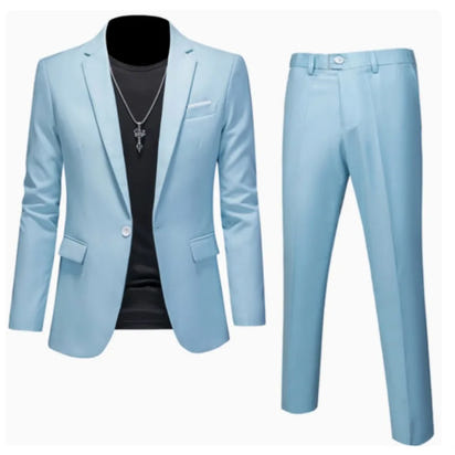 Suits Men Two Piece Sets Pant Set Blazer Turn Down Collar Full Sleeve Slim Fit Tight Waist Coat Long Pants Wedding Fabric Upgade