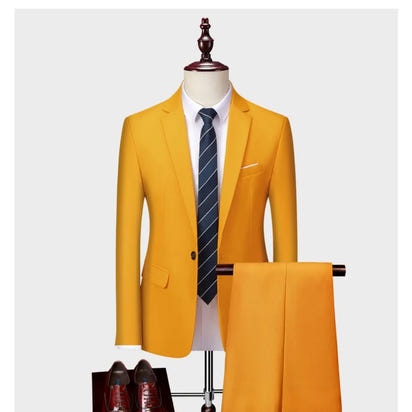 Suits Men Two Piece Sets Pant Set Blazer Turn Down Collar Full Sleeve Slim Fit Tight Waist Coat Long Pants Wedding Fabric Upgade