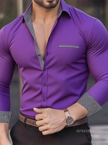 Men's Shirt Business Lapel Shirt, Black White Grey, Outdoor Street Long Sleeve Button Shirt, High Quality Soft Fabric XS-6XL Siz