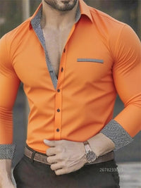 Men's Shirt Business Lapel Shirt, Black White Grey, Outdoor Street Long Sleeve Button Shirt, High Quality Soft Fabric XS-6XL Siz