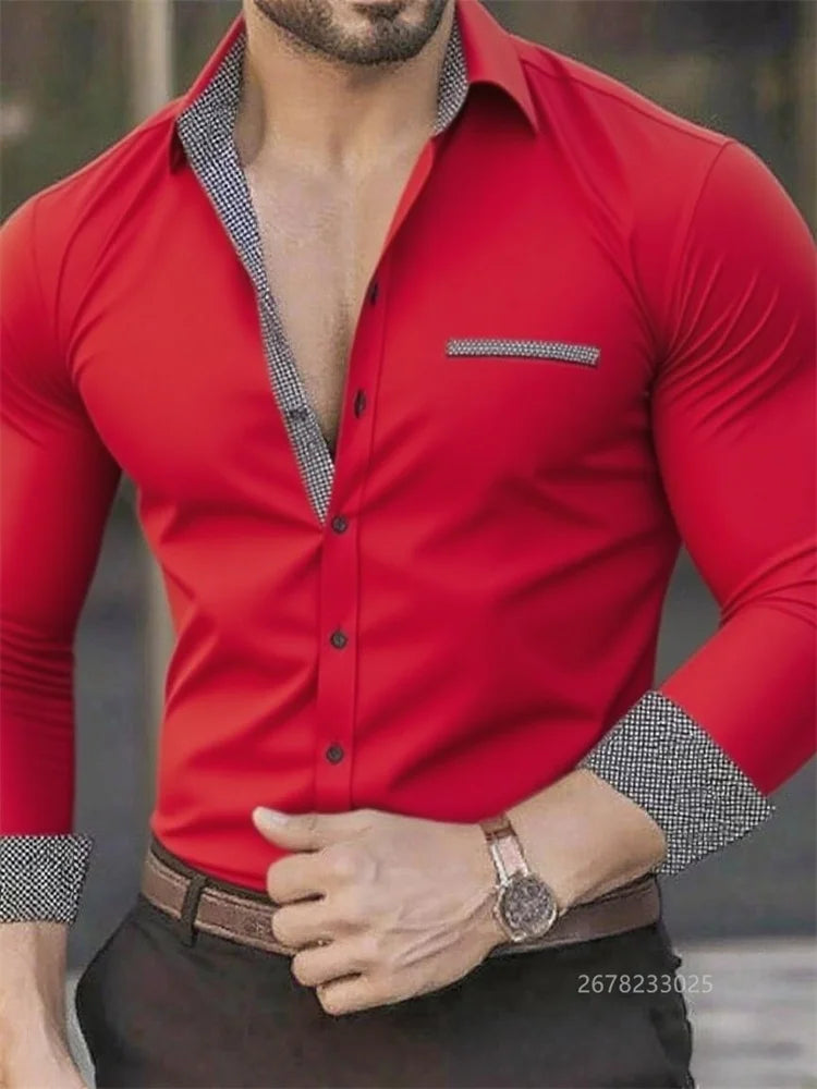 Men's Shirt Business Lapel Shirt, Black White Grey, Outdoor Street Long Sleeve Button Shirt, High Quality Soft Fabric XS-6XL Siz