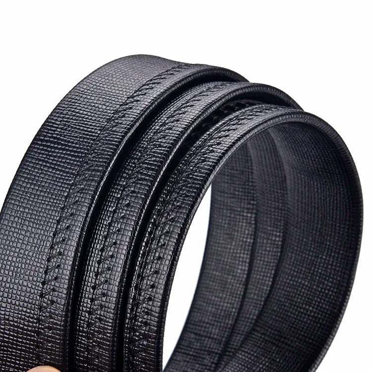Men's Auto Buckle Business Belt - Textured PU Leather Strap, Metal Clasp Dress Belt Black (High Quality)