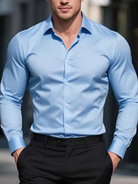 Formal men's shirt without ironing, business casual, slim and slim black shirt, solid color, fashionable and high-quality