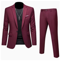 Suits Men Two Piece Sets Pant Set Blazer Turn Down Collar Full Sleeve Slim Fit Tight Waist Coat Long Pants Wedding Fabric Upgade