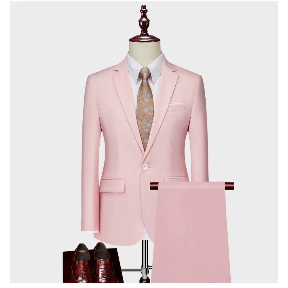 Suits Men Two Piece Sets Pant Set Blazer Turn Down Collar Full Sleeve Slim Fit Tight Waist Coat Long Pants Wedding Fabric Upgade