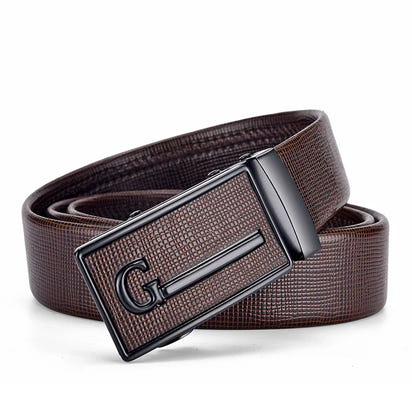 Men's Auto Buckle Business Belt - Textured PU Leather Strap, Metal Clasp Dress Belt Black (High Quality)