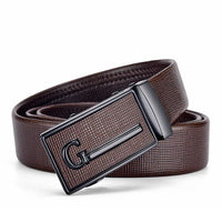 Men's Auto Buckle Business Belt - Textured PU Leather Strap, Metal Clasp Dress Belt Black (High Quality)