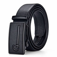 Men's Auto Buckle Business Belt - Textured PU Leather Strap, Metal Clasp Dress Belt Black (High Quality)
