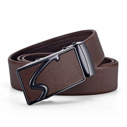 Men's Auto Buckle Business Belt - Textured PU Leather Strap, Metal Clasp Dress Belt Black (High Quality)